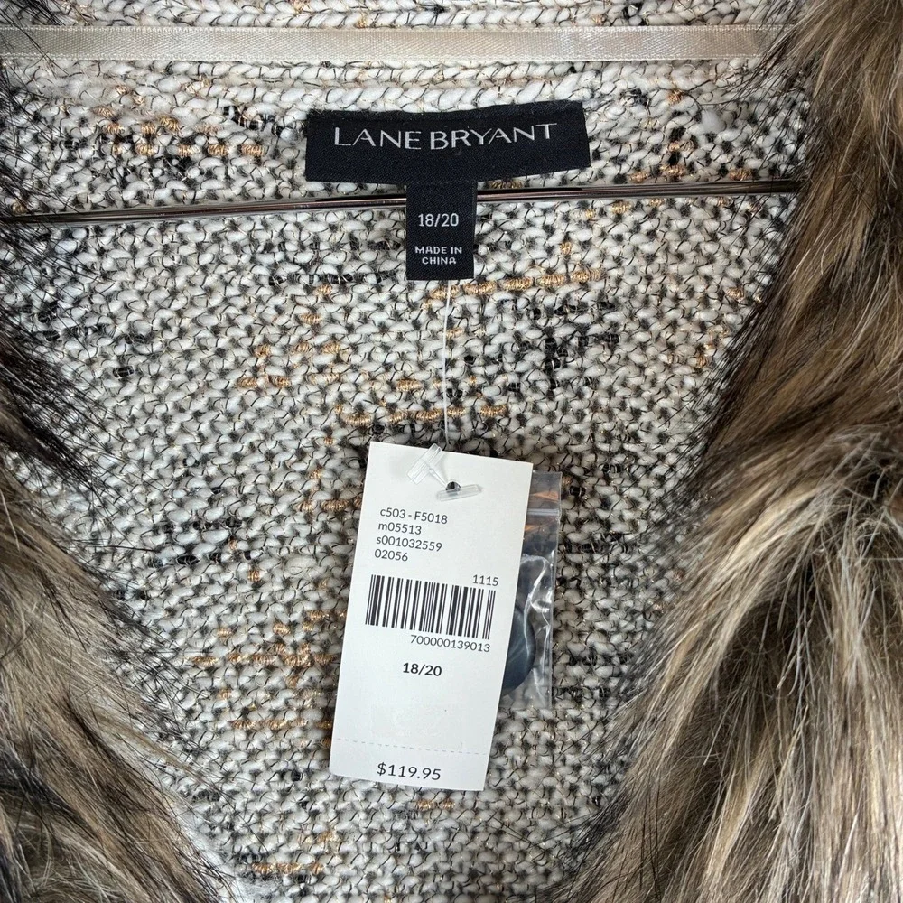 NWT Lane Bryant Cardigan Sweater Removable Faux Fur Trim 18/20 Chunky Wool Blend